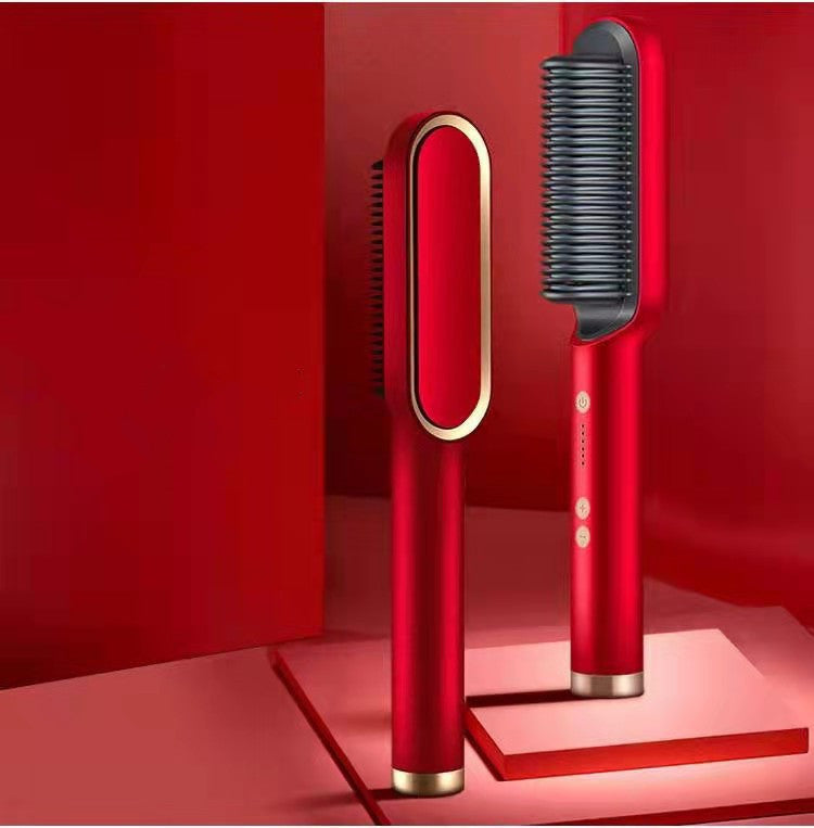 2-in-1 Hair Straightener & Hot Comb – Negative Ion Curling and Straightening Electric Hair Brush