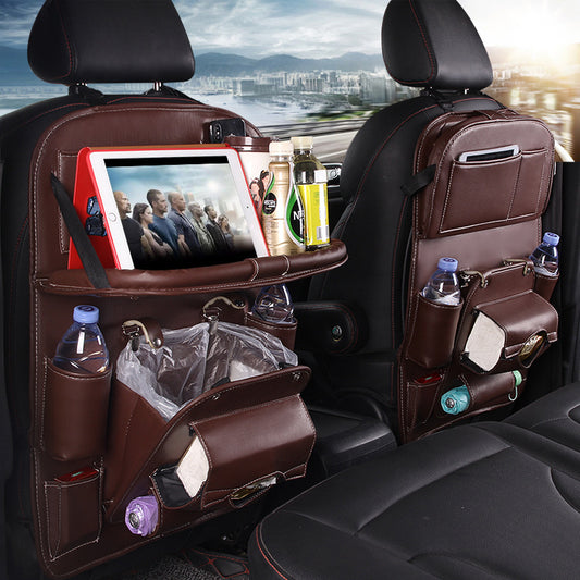 Leather Car Seat Back Organizer – Multifunctional Hanging Storage Bag with Waterproof Tray