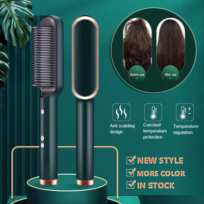 2-in-1 Hair Straightener & Hot Comb – Negative Ion Curling and Straightening Electric Hair Brush