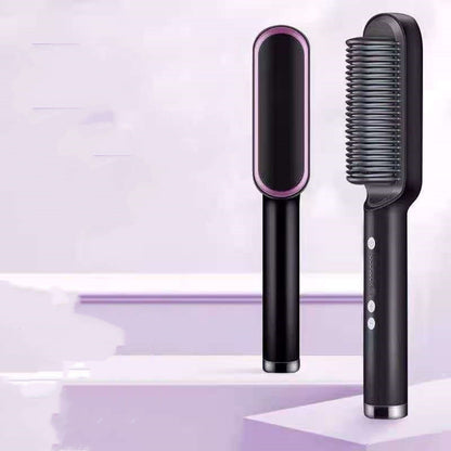 2-in-1 Hair Straightener & Hot Comb – Negative Ion Curling and Straightening Electric Hair Brush